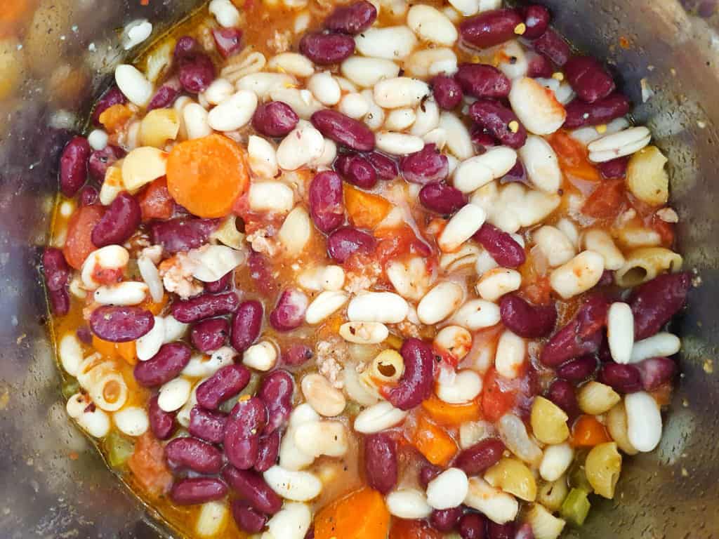 Adding the beans to the Instant Pot