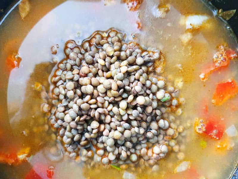 Adding soaked lentils