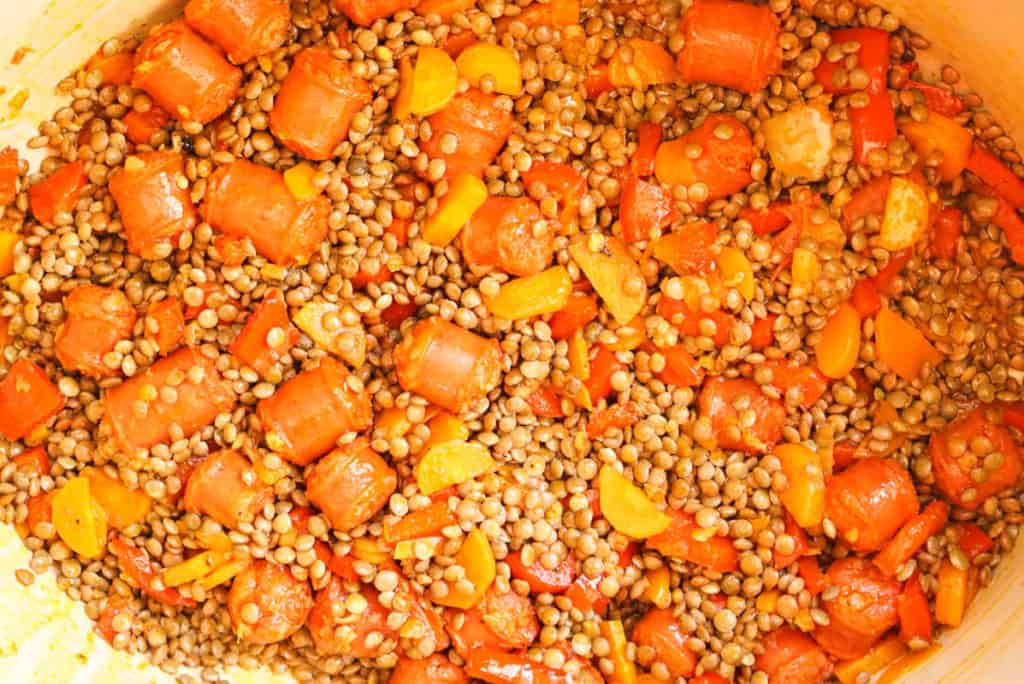 Cooking lentils with Chorizo