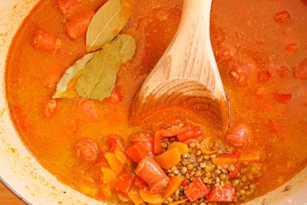 Cooking Chorizo and lentil stew