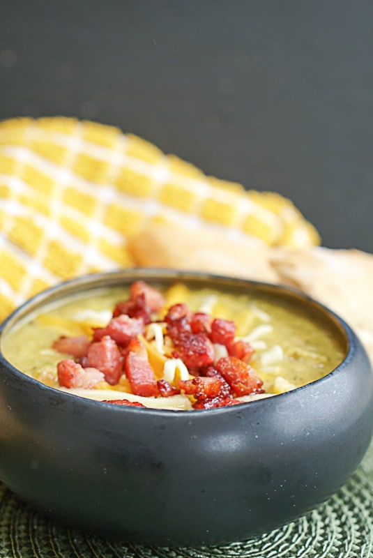 healthy broccoli cheddar soup with pancetta